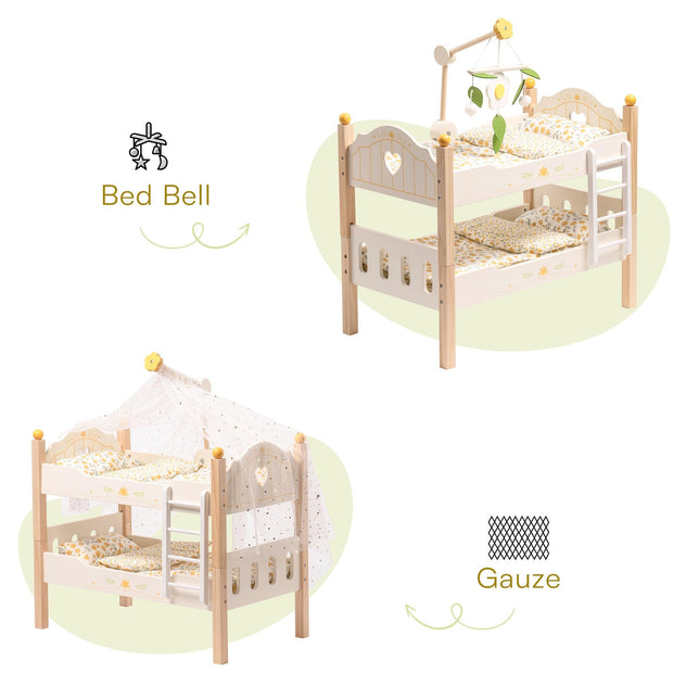 ROBOTIME Doll Bunk Beds Cradle For 18 Inch Dolls, Wooden Baby Doll Beds Cribs Fits American Girls