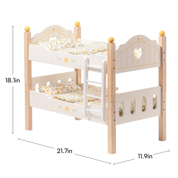 ROBOTIME Doll Bunk Beds Cradle For 18 Inch Dolls, Wooden Baby Doll Beds Cribs Fits American Girls
